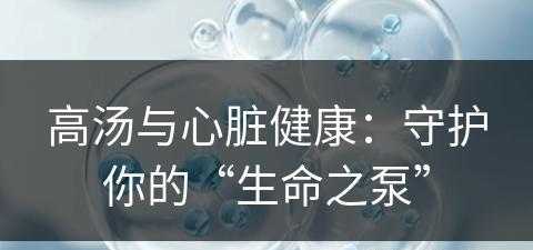 高汤与心脏健康：守护你的“生命之泵”